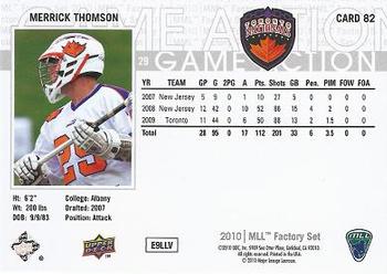 2010 Upper Deck Major League Lacrosse #82 Merrick Thomson Back